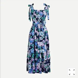 J Crew Smocked tie-shoulder dress in retro floral